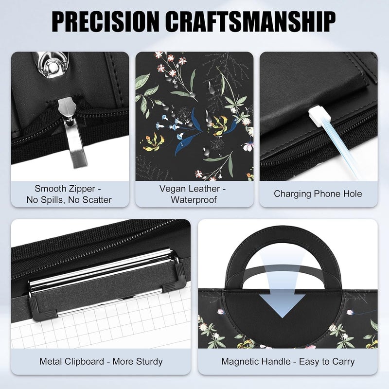 NATISERAUM Portfolio Binder 3 Ring Includes Pen and 5 Dividers with 10 Pockets, Padfolio Organizer with Zipper for Men and Women, Includes A4 Notepad for Business, School, Work - Image 5